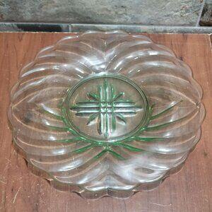 Vintage Tiara Exclusives Green Glass Serving Plate Ruffled Edges